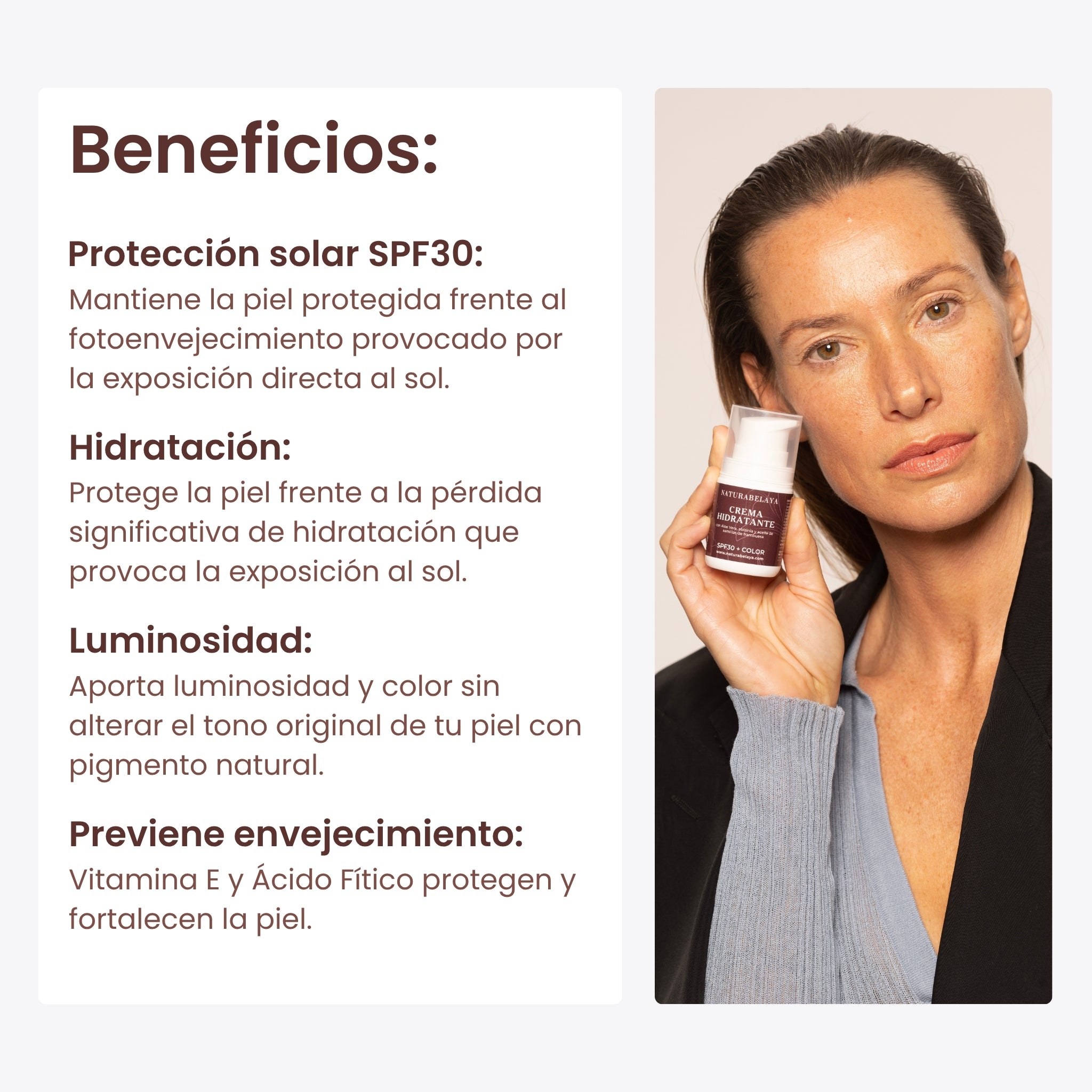 Crema hidratante de día con color SPF30 con Aloe vera, aceite de abisinia y frambuesa