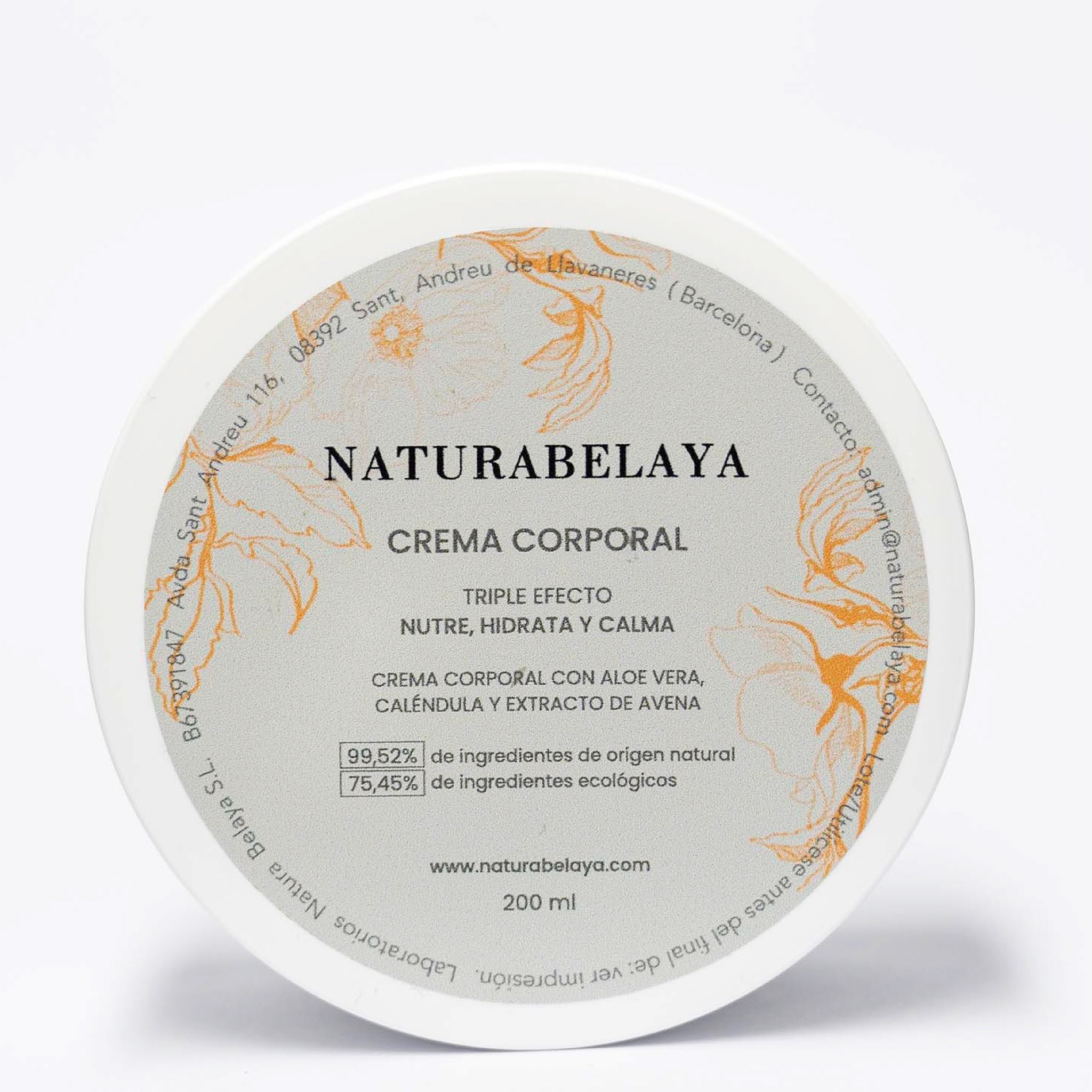 Crema Corporal Triple Efecto con Aloe Vera, Caléndula y Extracto de Avena