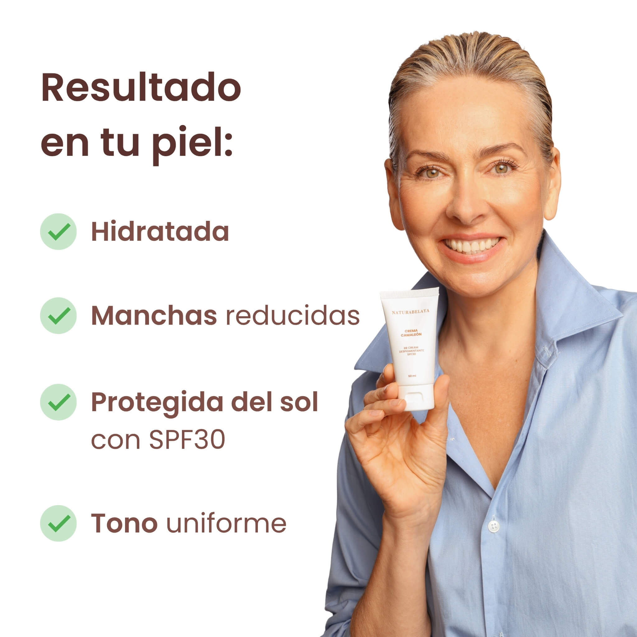 Crema de día hidratante antimanchas con protección SPF30 Camaleón